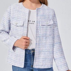 Girls Purple Flap Pocket Tweed Jacket